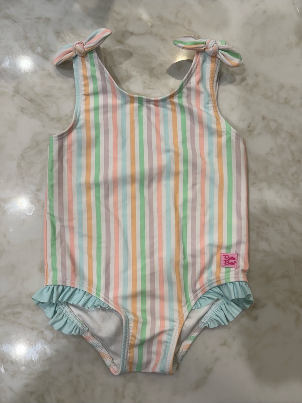 Ruffle Butts Pastel Striped One-Piece Swimsuit in Pink, Mint, Yellow, Blue